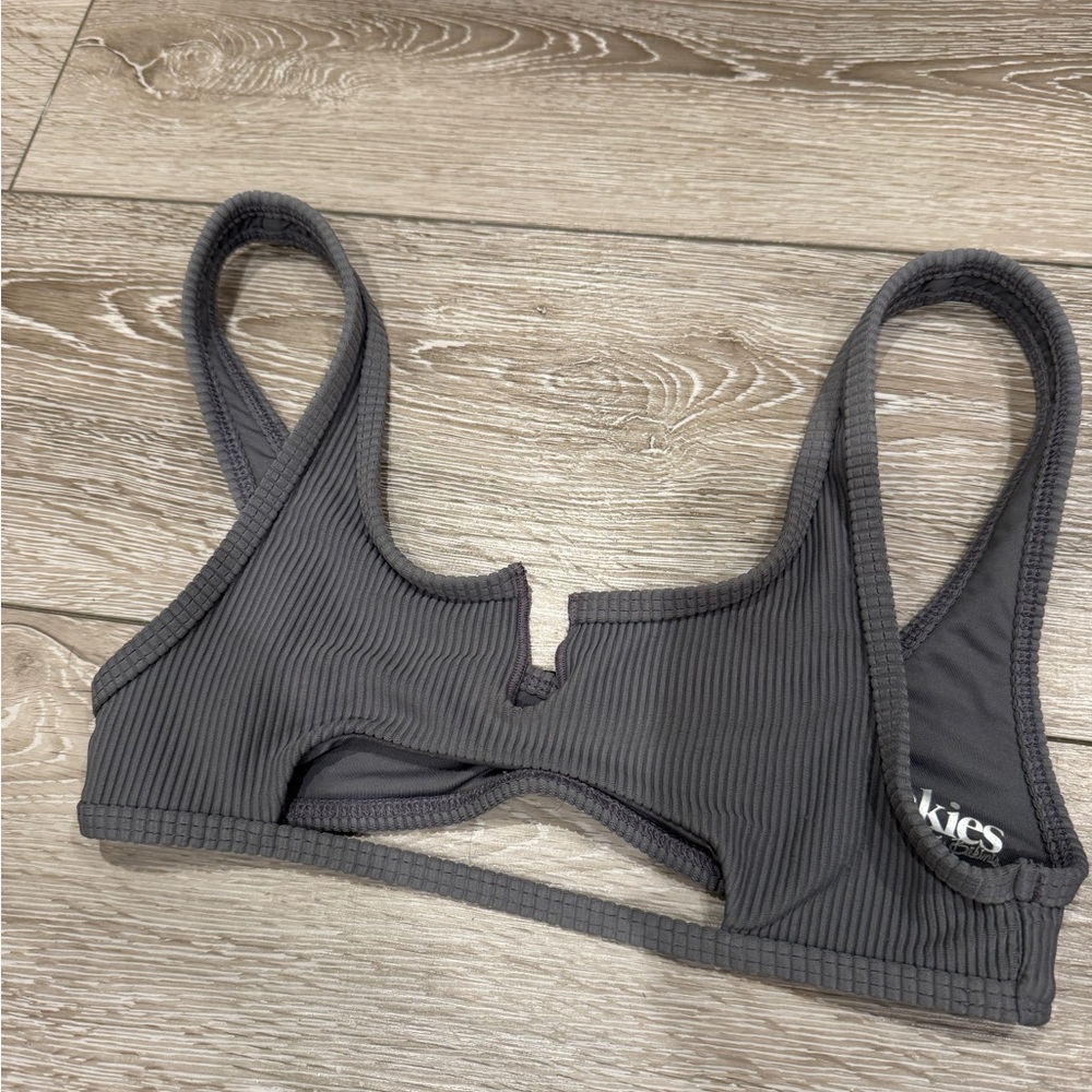 Frankie's Bikinis Charcoal Ripped Bikini Top